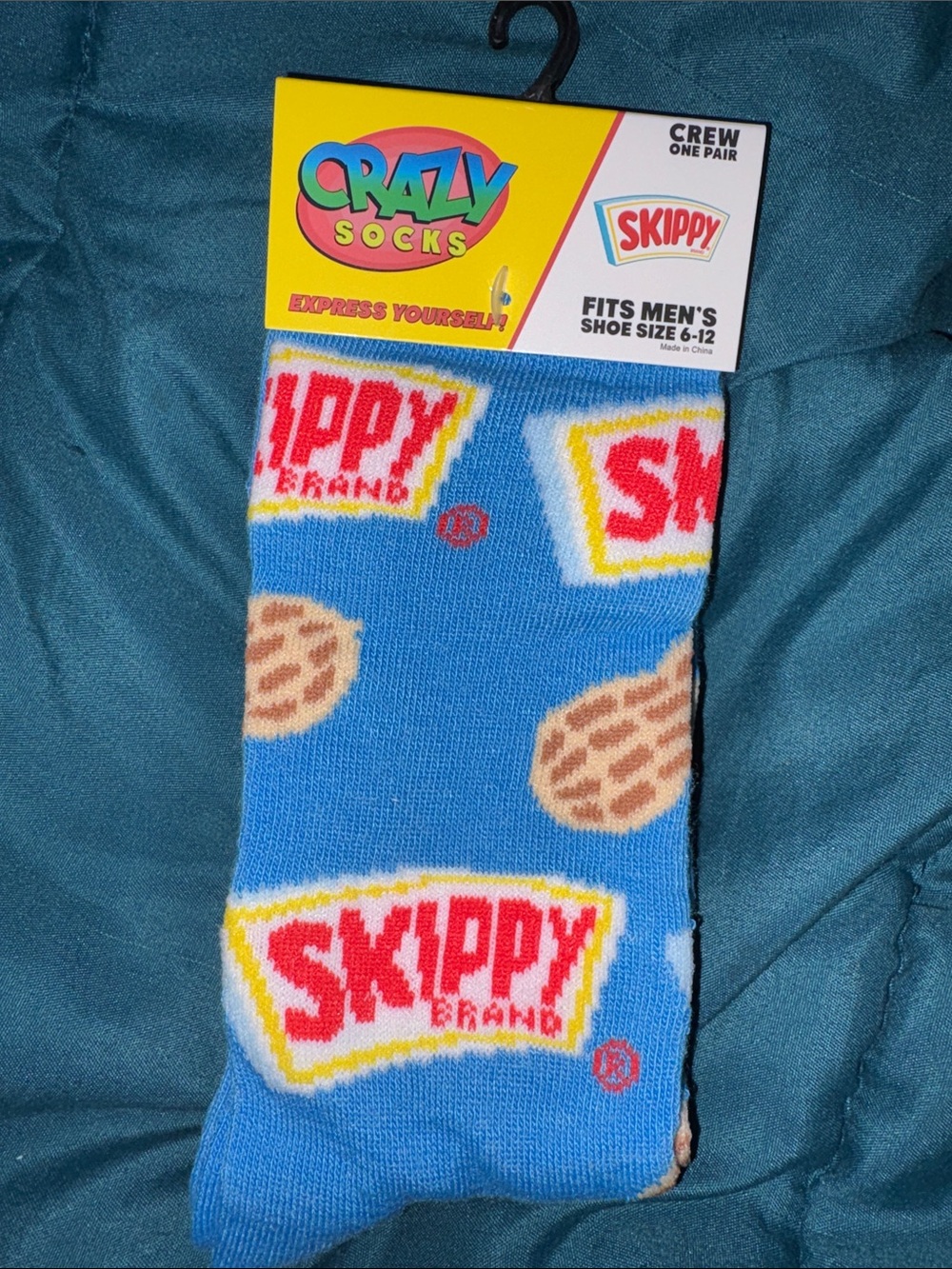 Crazy Socks - Skippy Peanut Butter - Blue Crew Socks - Men’s Socks